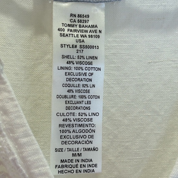 TOMMY BAHAMA WHITE ST. LUCIA SPLIT NECK LINEN BLEND DRESS SIZE MEDIUM - Picture 8 of 12